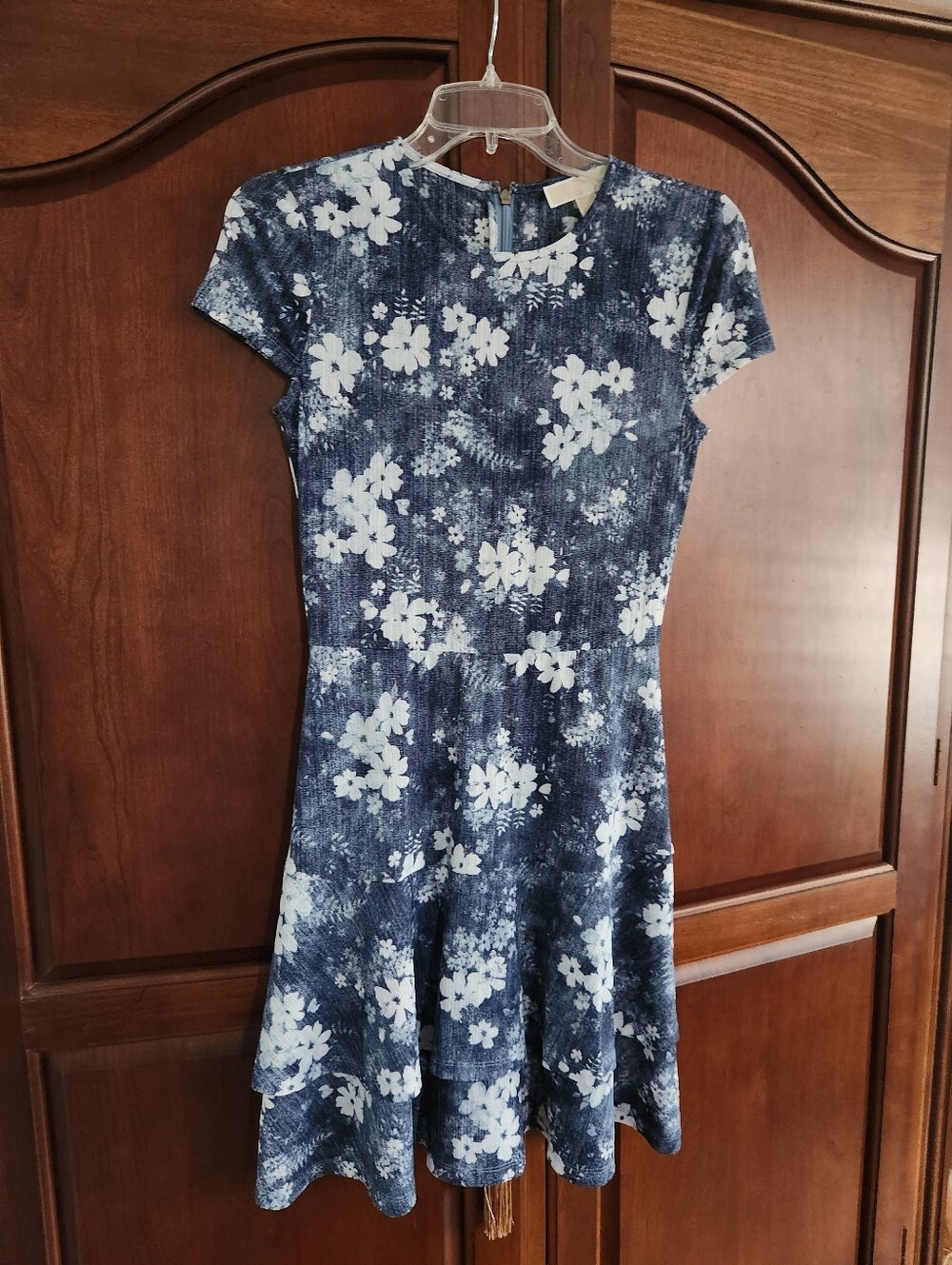 MICHAEL Michael Kors Navy and White Textured Floral Top